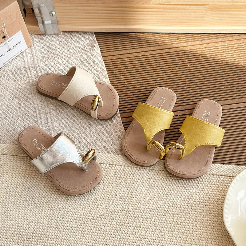 

Girls Korean-style Slippers Summer New Children's Casual Shoes Minimalist Flip-flops for Girls Kids Non-slip Toe-cover Slippers