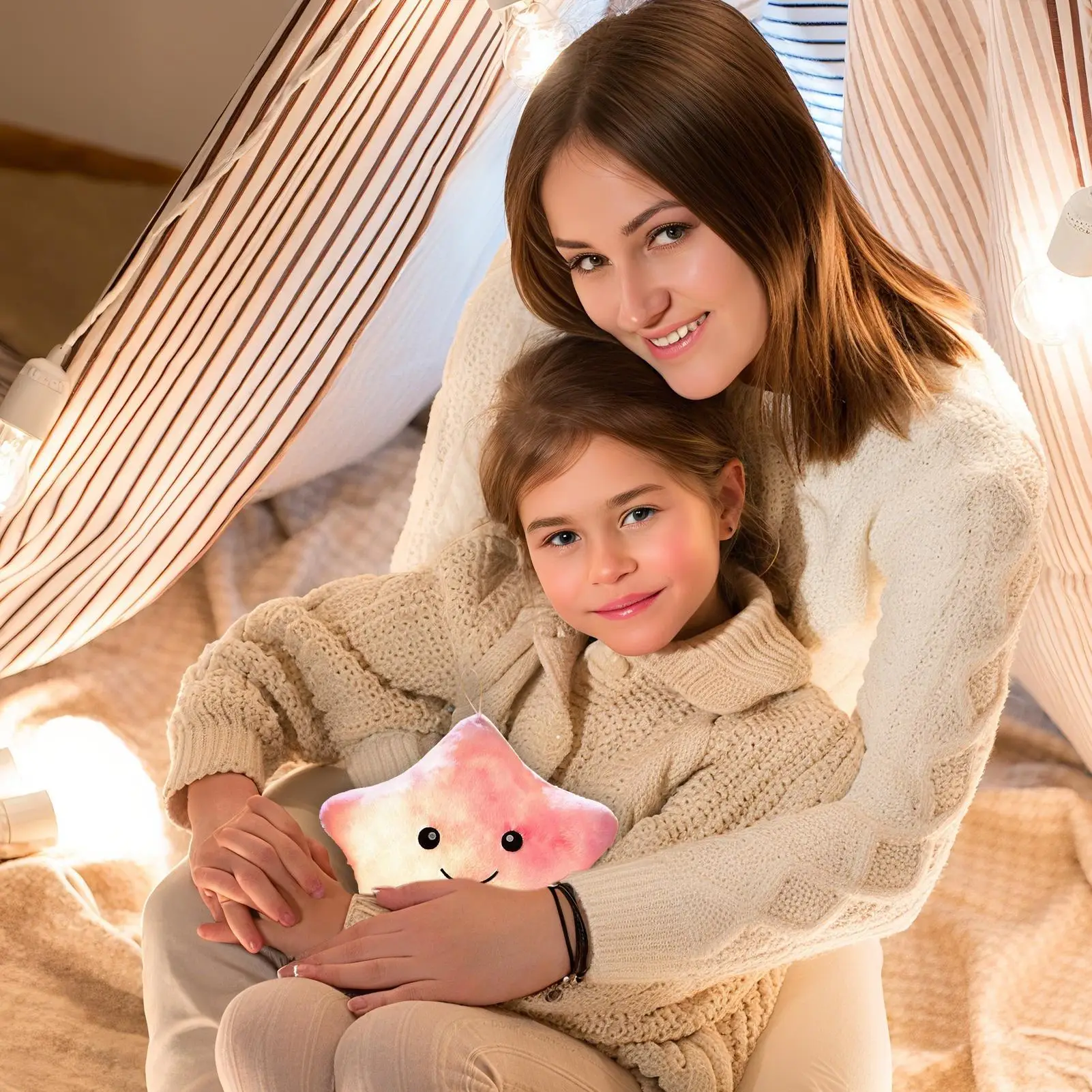 Illumina l'arredamento della stanza della stella della peluche Stella della peluche da 9 pollici Giocattolo di peluche colorato portatile per le ragazze dei ragazzi Notte che dorme Compleanno Natale