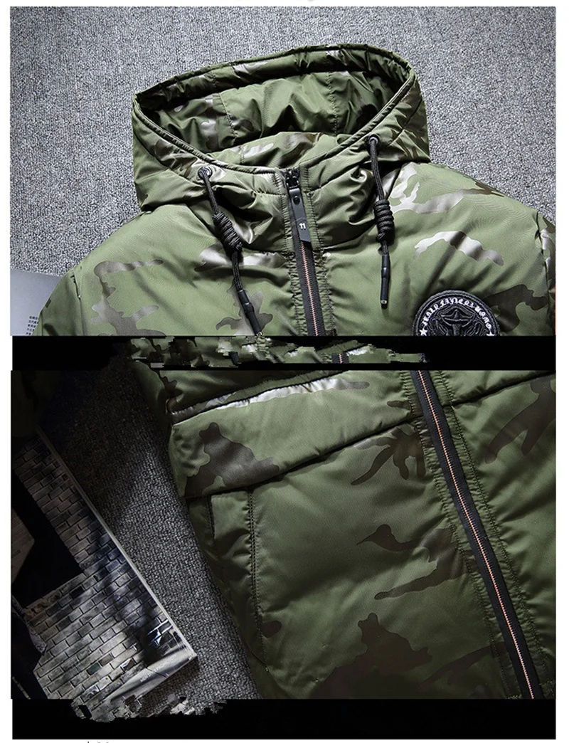 -20 Degree Winter White Duck Down Jacket Men's Trench Coat Down Parka Snow Camouflage Hooded Thick Thermal Jacket Coat