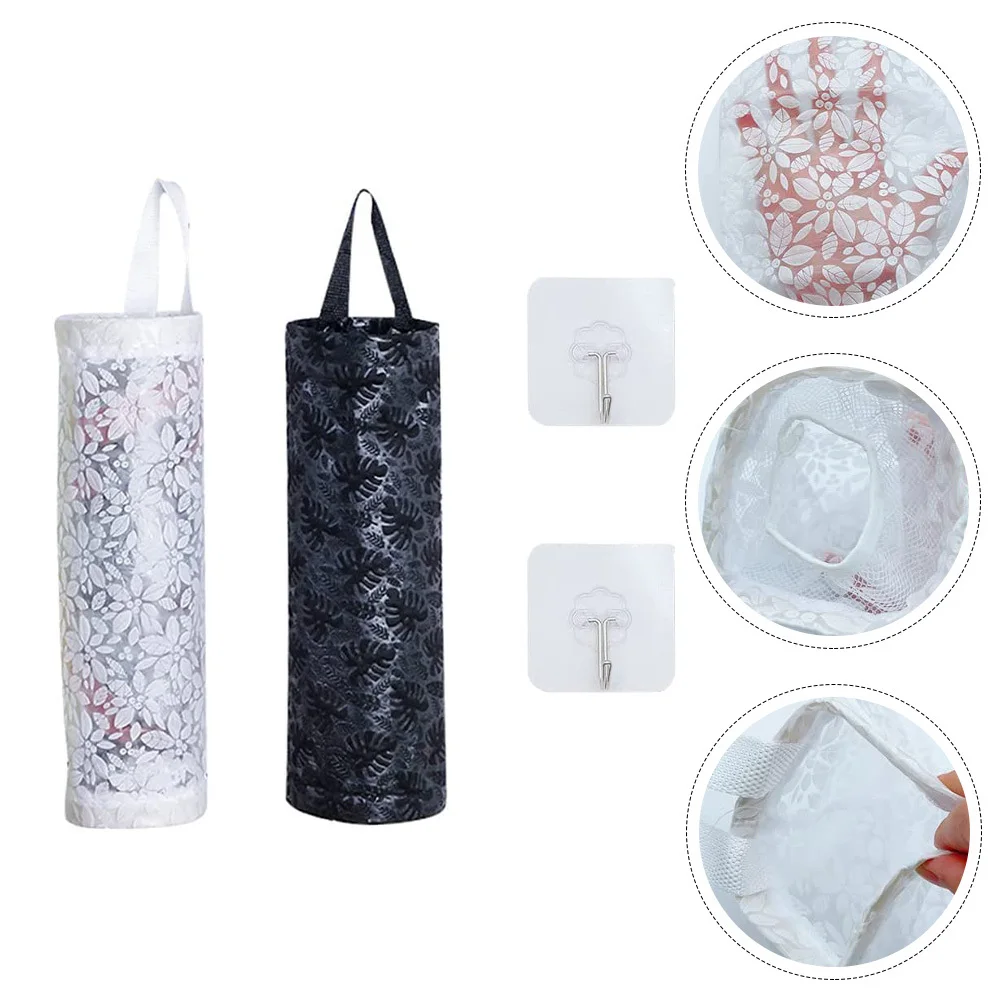 

2Sets Flower Pattern Hanging Plastic Bag Holders Kitchen Grocery Bag Organizers Space Saving Accessories