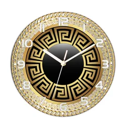 3D Luxury Gold Greek Key Meander Ornament Wall Clock Living Room Bedroom Large Round Wall Watch Clocks for Home Decoration Gift
