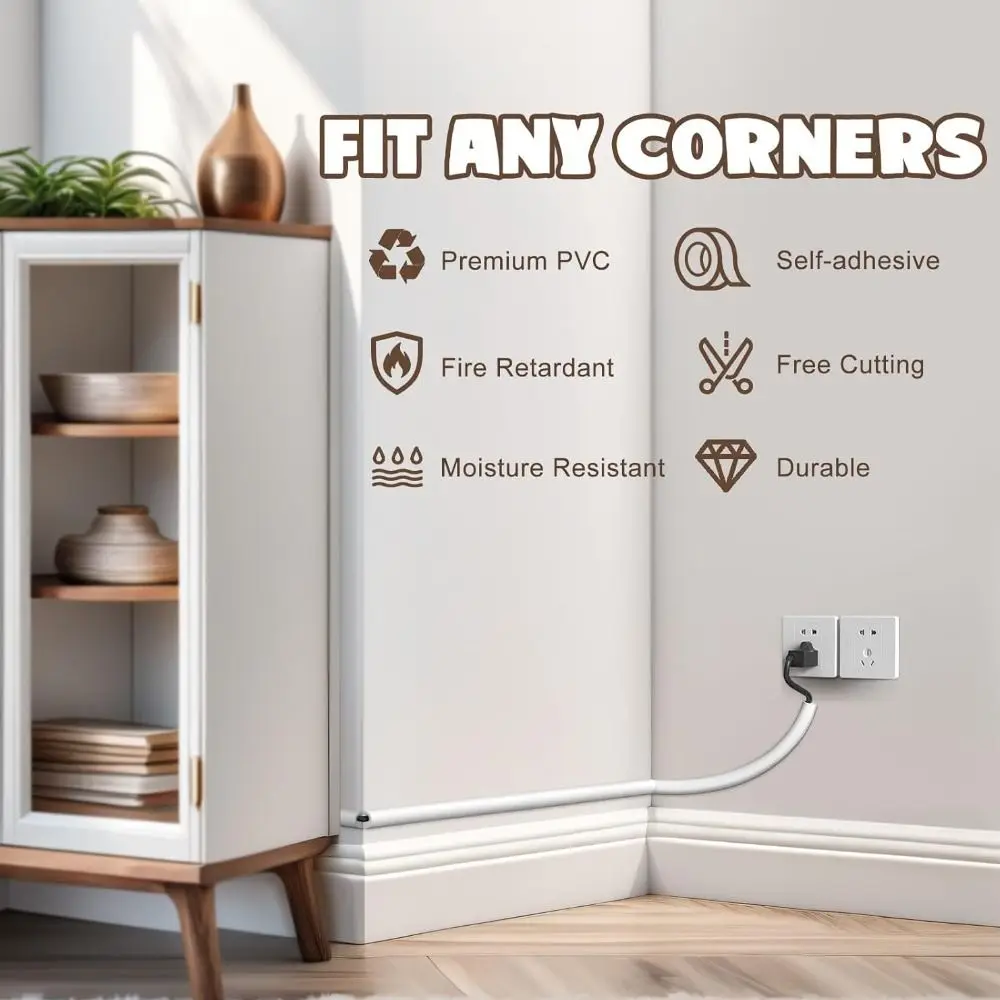 Professional Self-Adhesive Wall Cord Hider Raceway 1m Wire Cover Wall Mount Flexible Cable Concealer Home Office