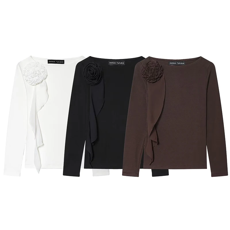 

Женские футболки простого стиля, весенне-летние модные короткие футболки с цветочным принтом для женщин, уличная одежда, повседневные топы с длинными рукавами