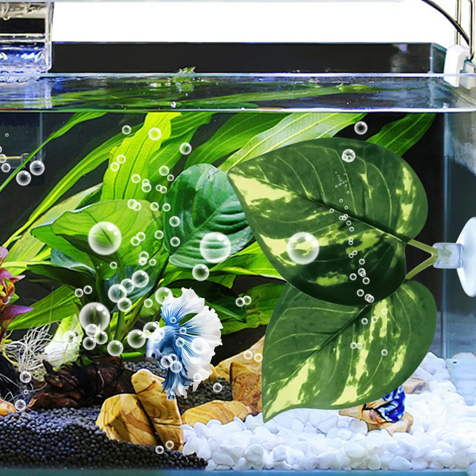Cama de peixe betta almofada de folha de peixe betta com ventosa planta artificial para camarão guppy dormir jogando esconder spawning habitat
