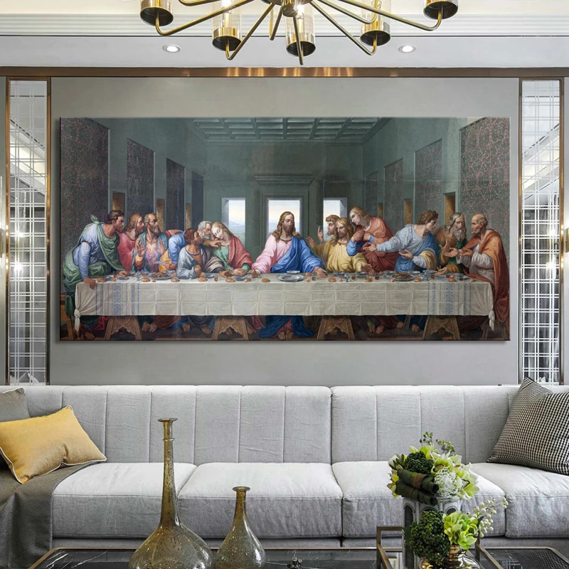 Image of 1 Stück (ohne Rahmen), Leonardo Da Vincis Das Letzte Abendmahl Poster und Druck Wandkunst Leinwandgemälde Berühmtes Gemälde für Wohnzimmer