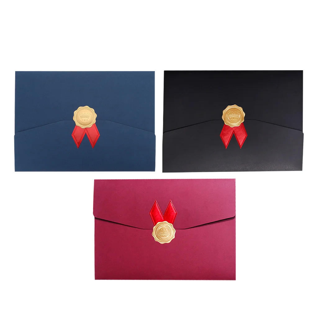 

3 Pcs Certificate Envelope Paper Paperplates Diploma Covers Graduation Holder Blue File Folders