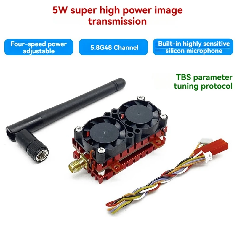 5W 5.8G VTX 5000Mw 48CH FPV Video Transmitter With Cooling Fan 2S-6S For FPV Long Range RC Drone