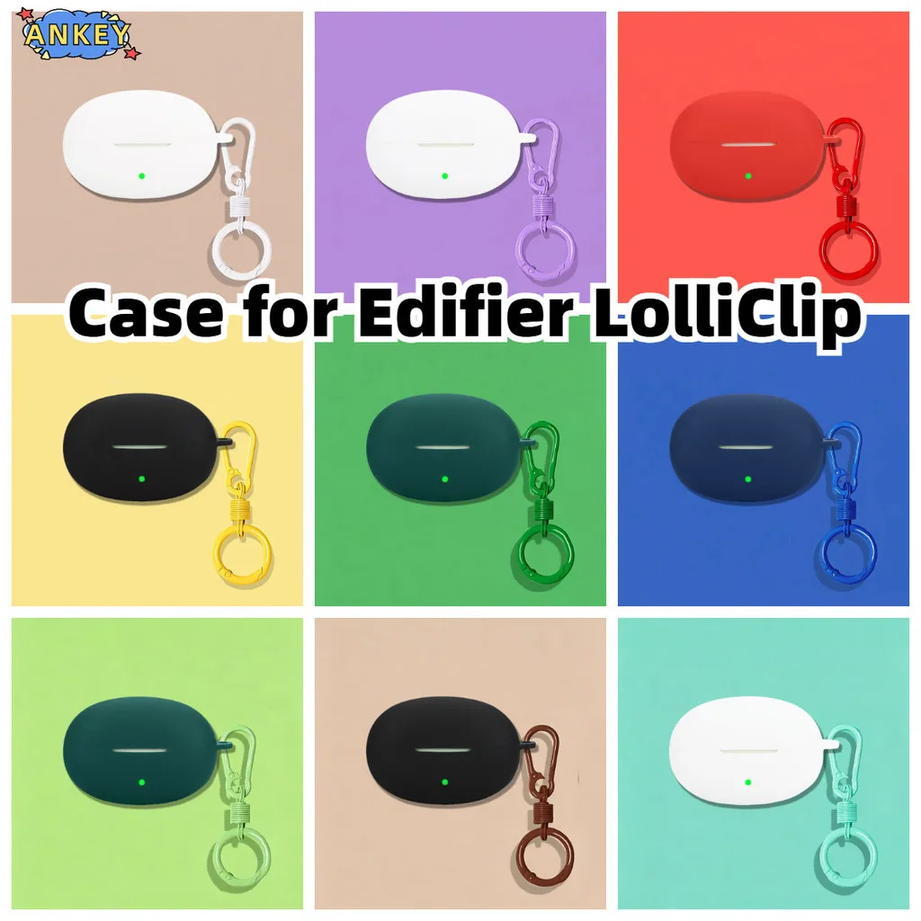 Compatible with Edifier LolliClip Bluetooth Earphone Silicone Protective Case with Cute Colorful Metal Ring Pendant