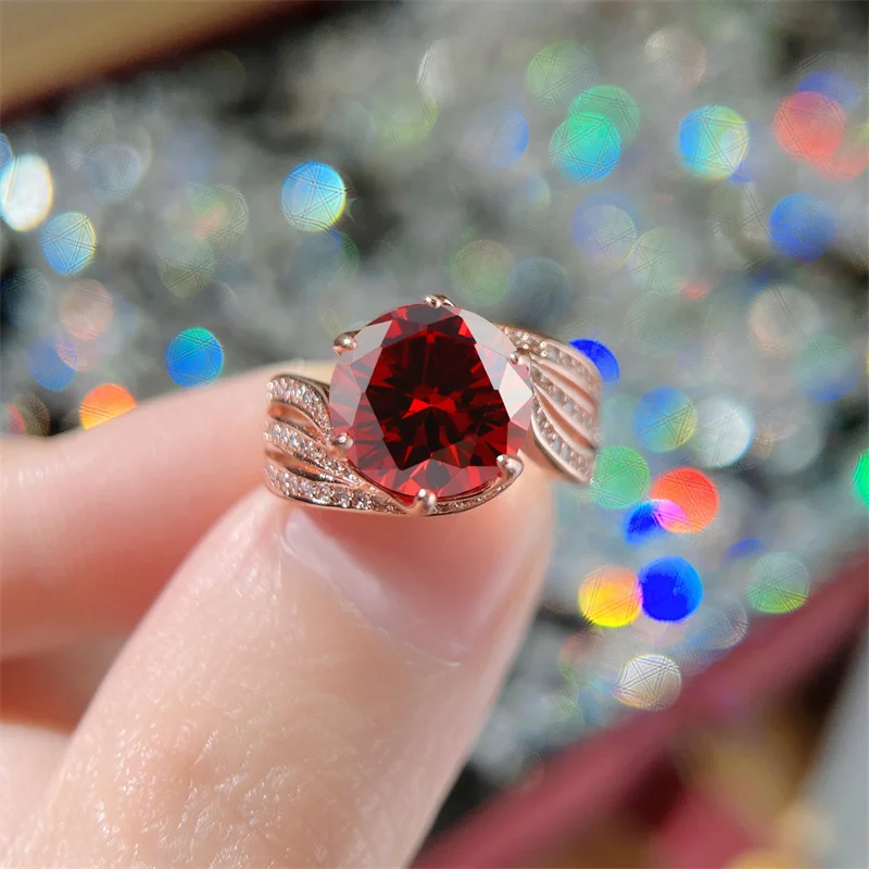 Rose Love 3 Carat Pigeon Egg Shape Zircon Rings Imitation Mosonite Finger Accessories for Women Fashion Jewelry Party Gift