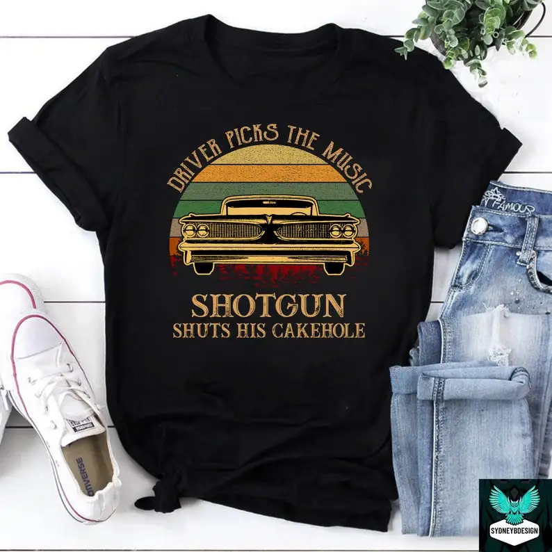 Driver Picks The Music Shotgun Shuts His Cakehole Vintage T-Shirt, Supernatural Shirt, Winchester Brothers Shirt, Adventure