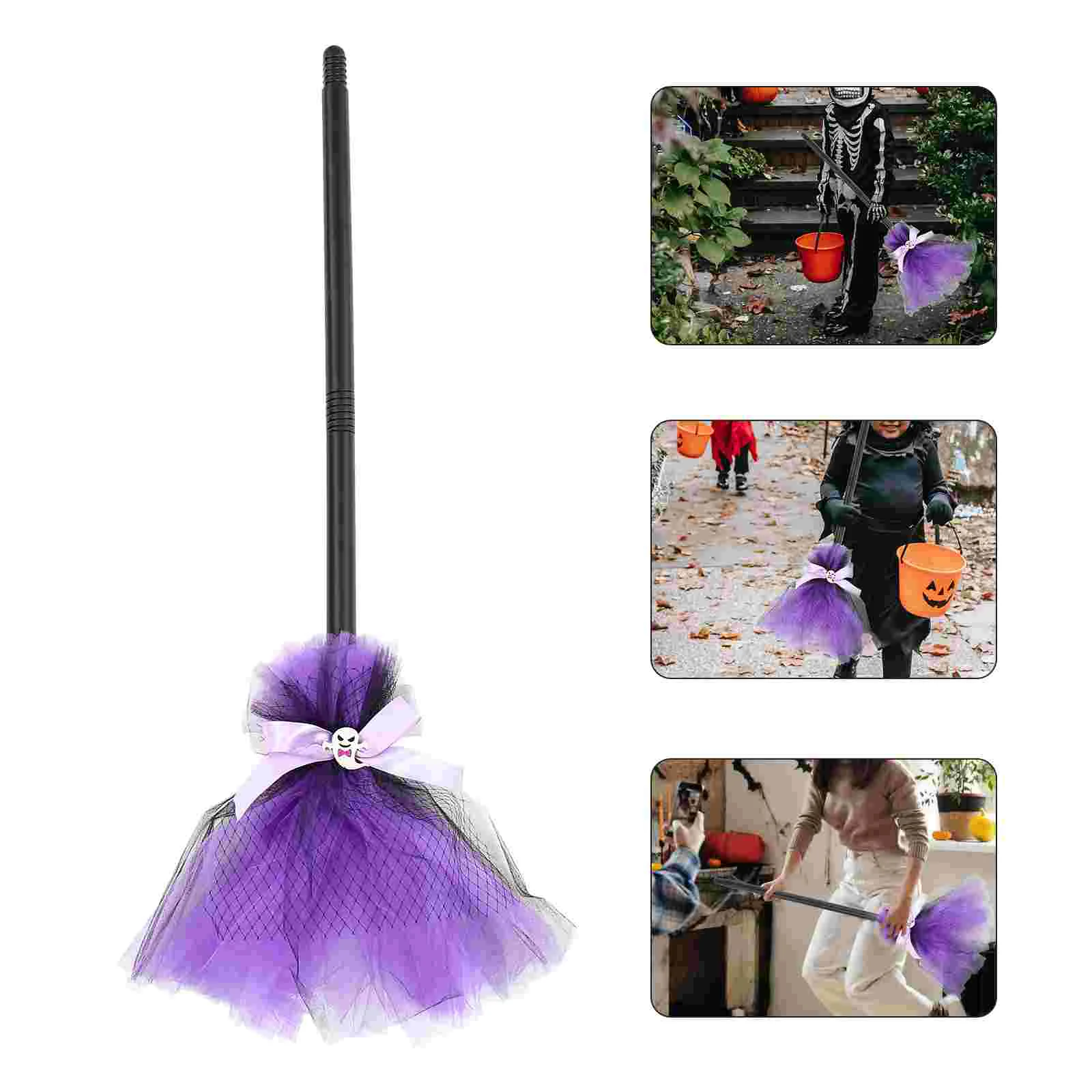 Witch Broom Hat Wizard Broomstick Halloween Costumes for Kids Decor Cosplay Prop Party Make up