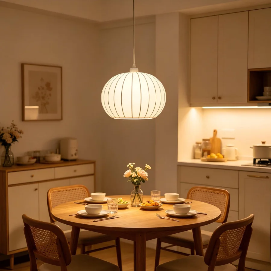 Simple LED Chandelier Dining Room Living Room Bedroom Milk White Pumpkin Pattern Spherical Iron Pendant Lamp