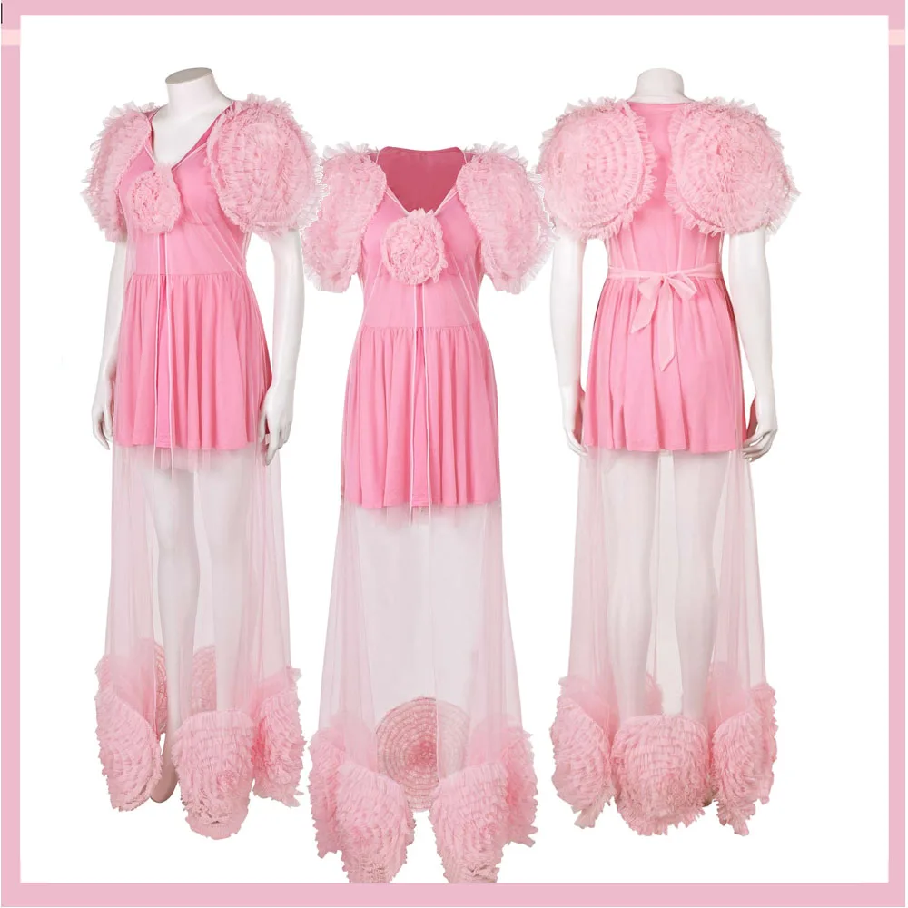 Glinda Cosplay Women Fantasy Pink Pyjama Dress Female Disguise Skirt Outfits 2024 Movie Wiked Costume Halloween Girls Witch Suit