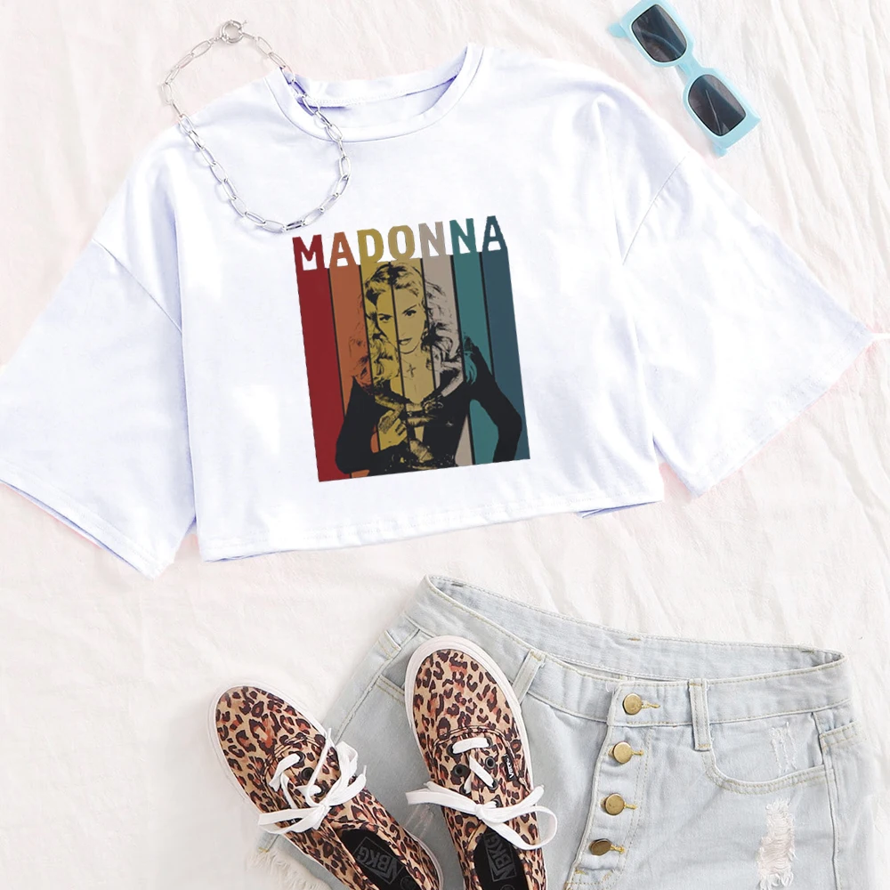 Madonna a camisa Tour Celebration para meninas, blusa com o pescoço, mangas curtas, presente casual dos fãs, roupas regulares, impressão super curta, 2024