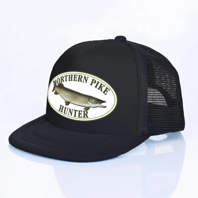 Northern Pike Fishes Oval Logo Adult Baseball Caps Fishermen Fans Breathable Snapback Hat Pike Hunter Outdoor Fishing Hats YF156