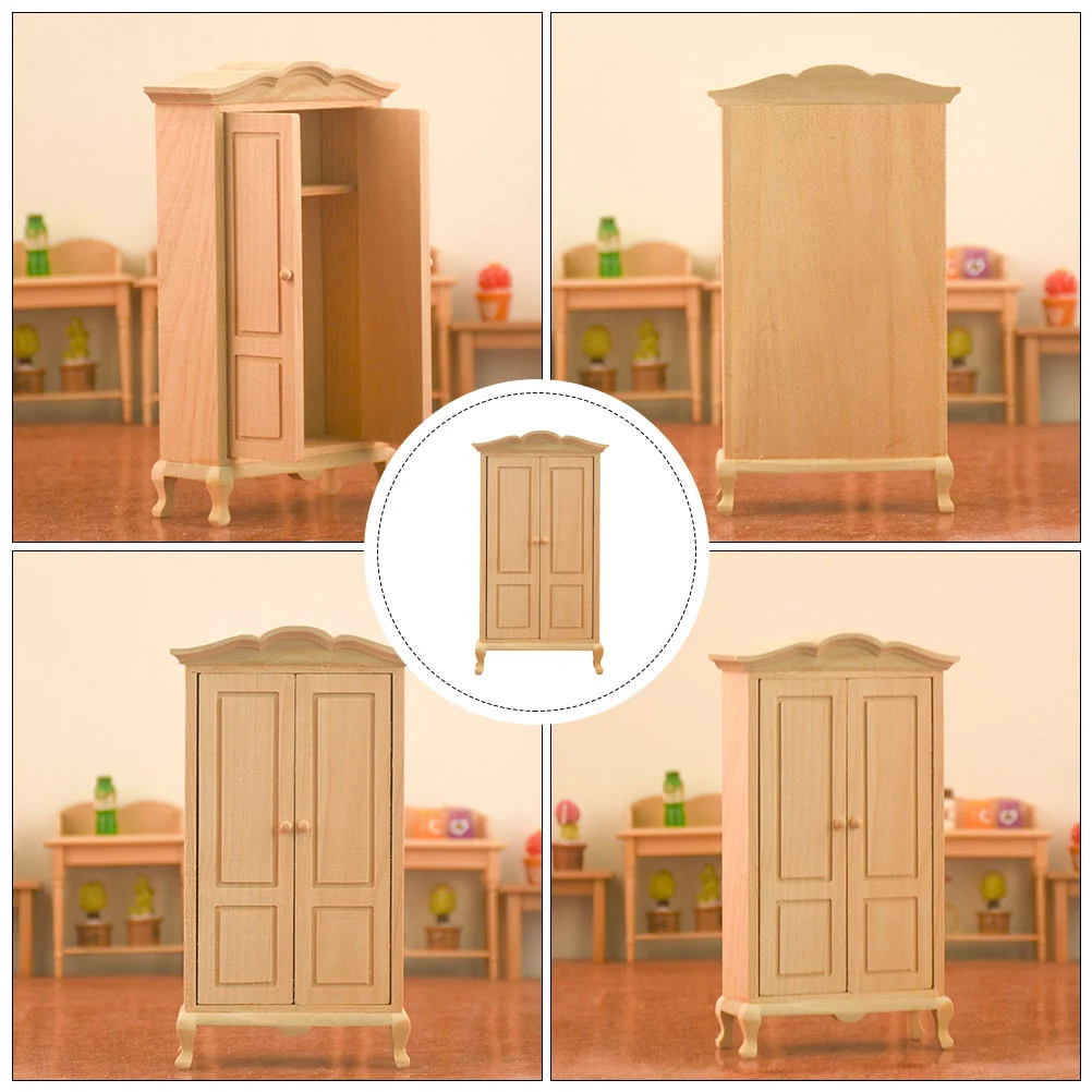 ตู้เสื้อผ้าของเล่น MINI House อุปกรณ์เสริมไม้เครื่องประดับ Miniature Decor เฟอร์นิเจอร์