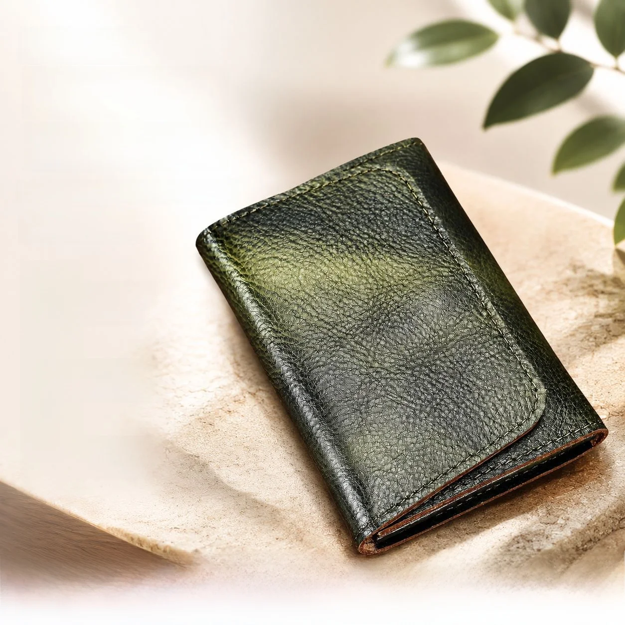 Slim Genuine Leather Clutch Coin Purse Bifold Retro Compact Bill Coin Wallet Simple Document Card Holder Card Clip