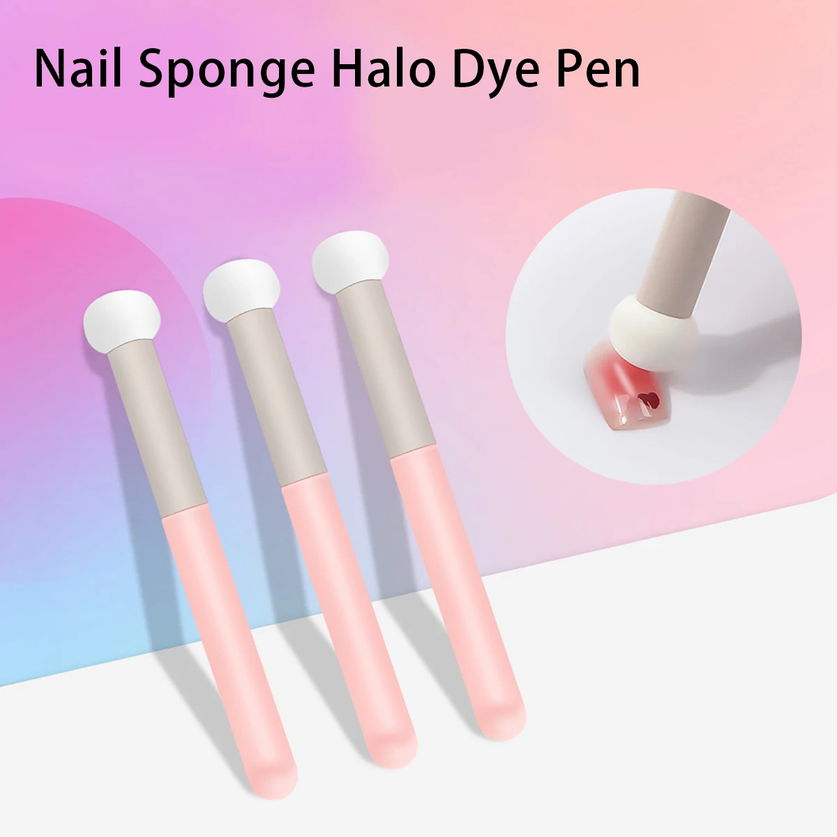 

1pcs Pink Washable Nail Enhancement Tool Halo Dye Poke Pen Nail Enhancement Halo Dye Pen Double Sponge Gradient Pen