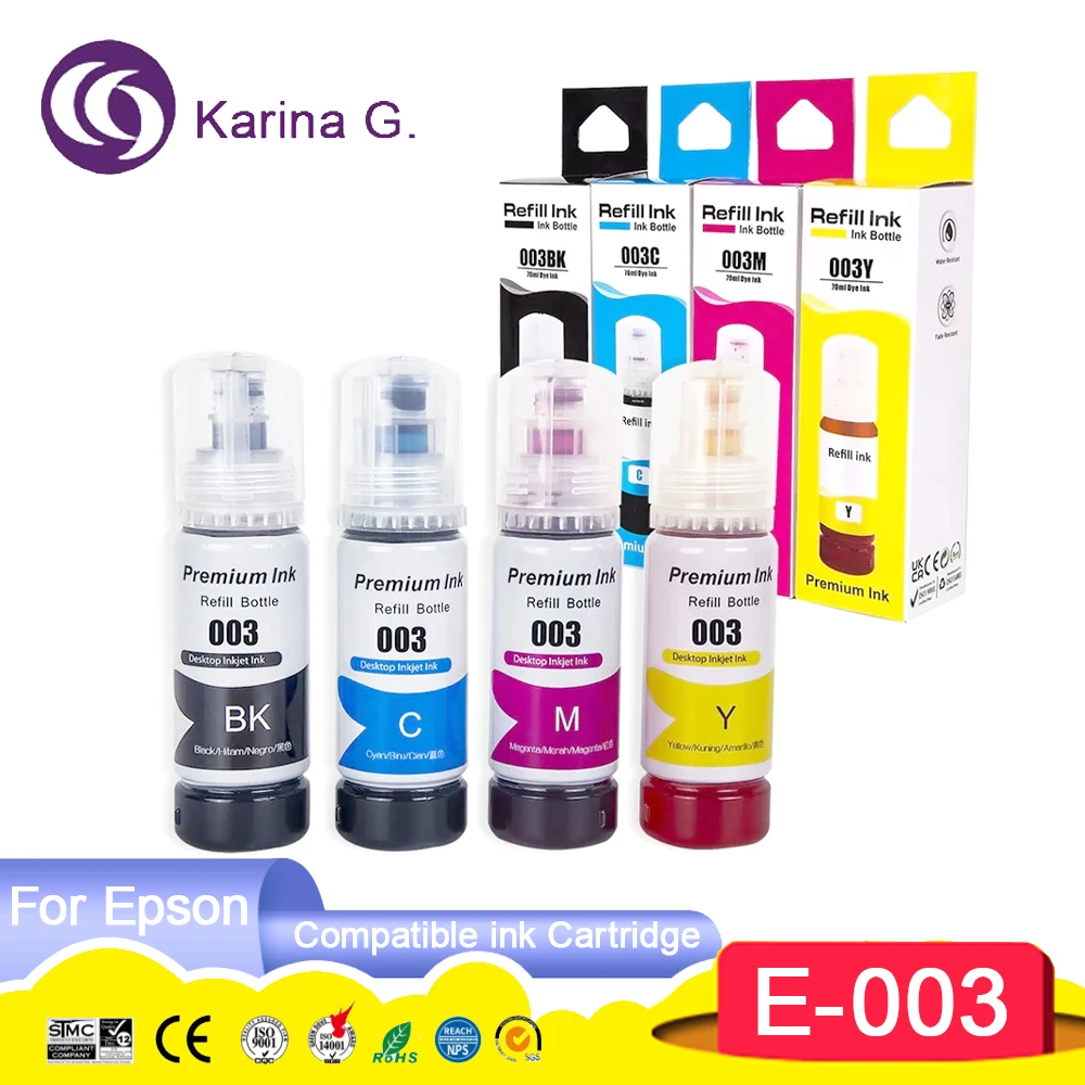 003 Color Compatible Bottle Water Based Refill Tinta Dye Ink for Epson L3110 L1110 L3100 L3116 L3150 L3156 L5196/L5290 Printer