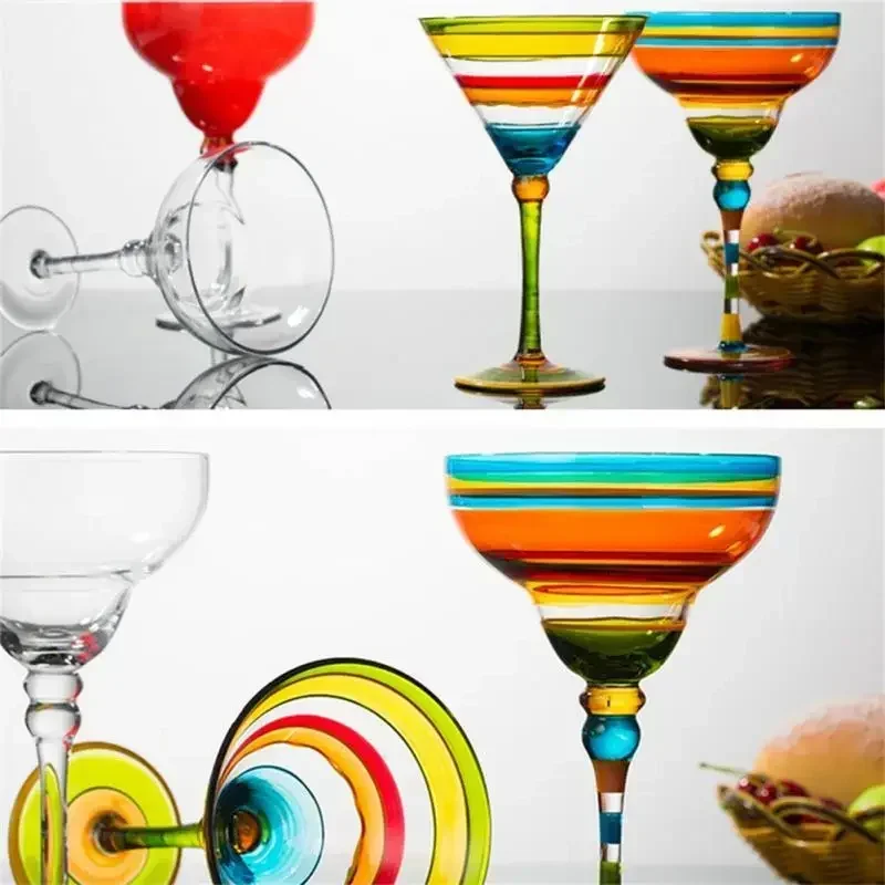 270ml Creative Margarita Wine Glasses Handmade Colorful Cocktail Cup Europe Goblet Cup Champagne Cup Creative Wine Glass Bar