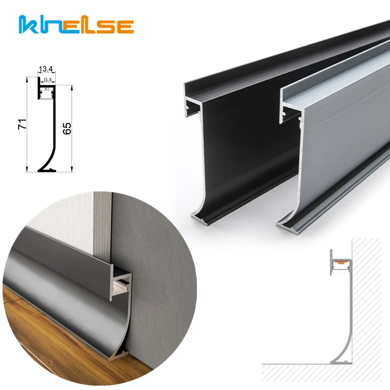 H65mm 0.5m/1m LED Baseboard Hard Bar Light Aluminium Profile Channel Wall LED Skirting Linear Lamp for Corridor Strip Lamp