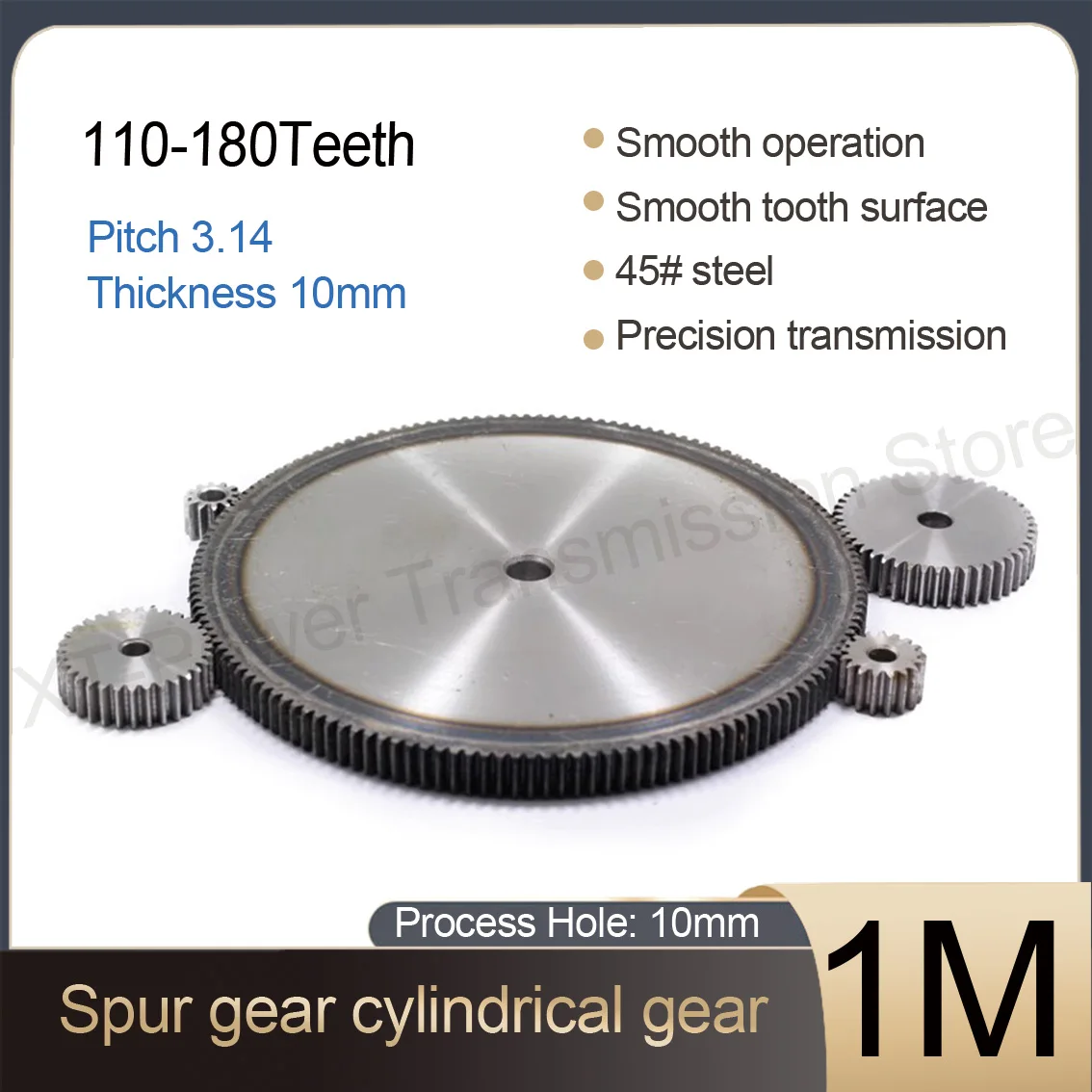 

1Pcs 1 M Thick 10mm 45# Steel Double-Sided Flat Straight Gear 100-180 Tooth Hole 10mm Cylindrical Gear Precision Transmission