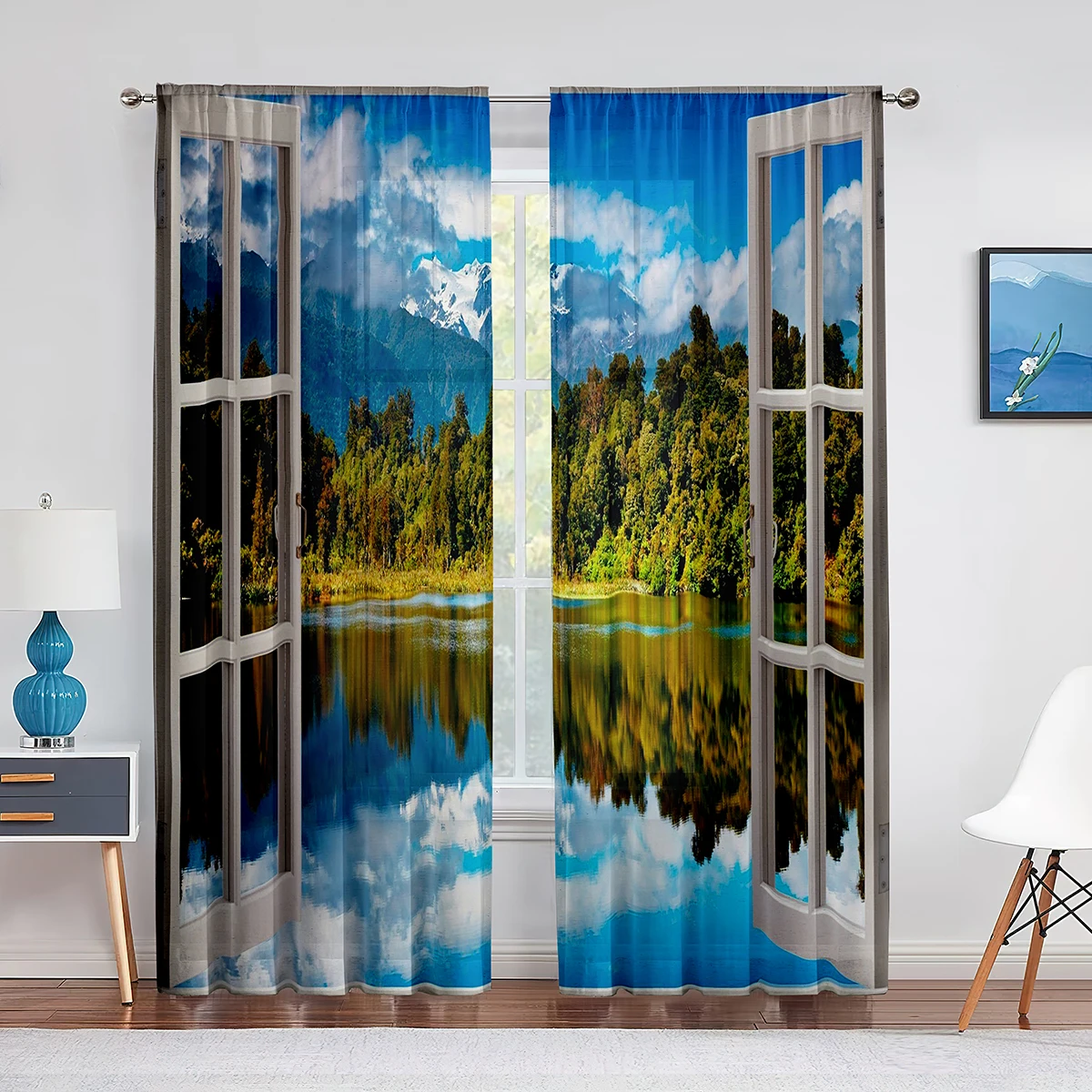 2 Panel Beach Sea Ocean Landscape Windows Scenery Curtains for Living Room Kitchen Blinds Windows Curtains for Bedroom Decor