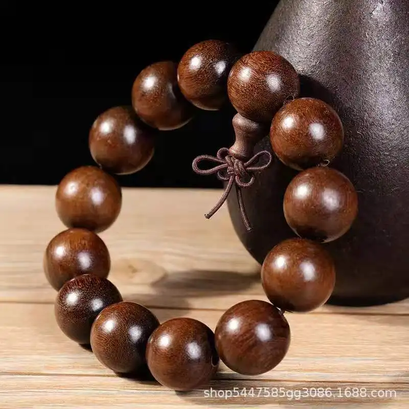 Gold silk sandalwood hand string prayer bead text play hand string male bracelet Buddha beads hand string rosewood