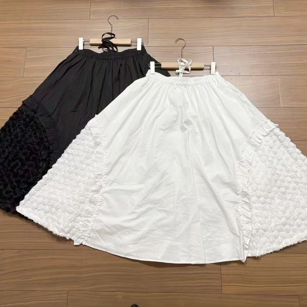 Rose Print Pleated High Waist Midi Skirt for Women Spring Summer Autumn Season Elastic Waist A-Line Skirt Sweet Style