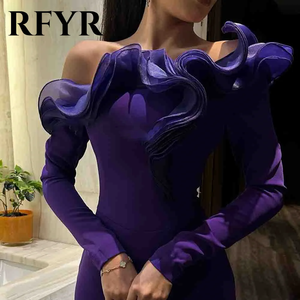 

RFYR Purple Elegant Frill-Layered Women Evening Dress One Shoulder with Shawl Sleeves Pleat Prom Formal Gowns Dress Customized