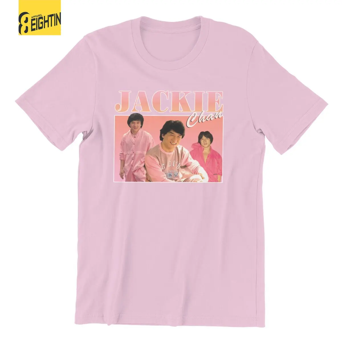 Jackie Chan Pink Classic  T-Shirts for Men  Leisure Pure Cotton Tees Round Collar Short Sleeve T Shirts Plus Size Clothing