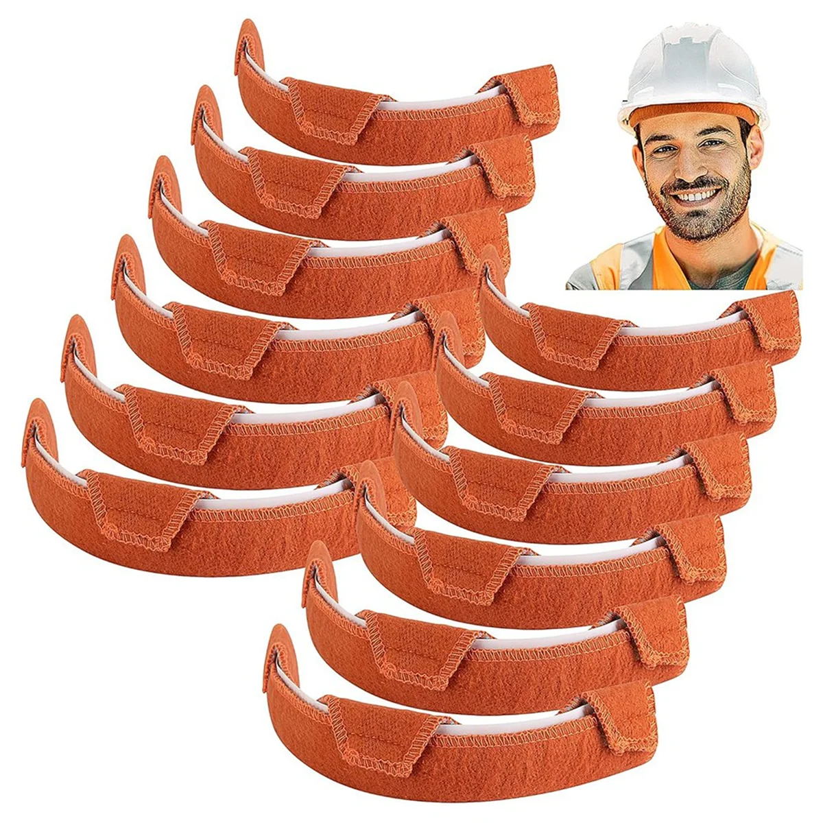 ABNRR Hard Hat Sweatband- Cotton Washable Hard Hat Self Adhesive Sweat Band Liner Reusable Hard Hat Helmet Sweat Pads 12PCS