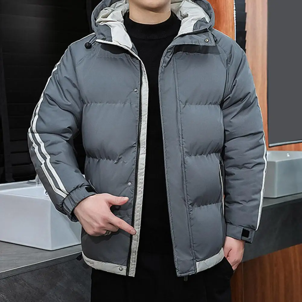 Trendy Men Jacket Autumn Winter Men Outerwear Cotton Padded Fluffy Filling Hood Jacket Coat Coldproof