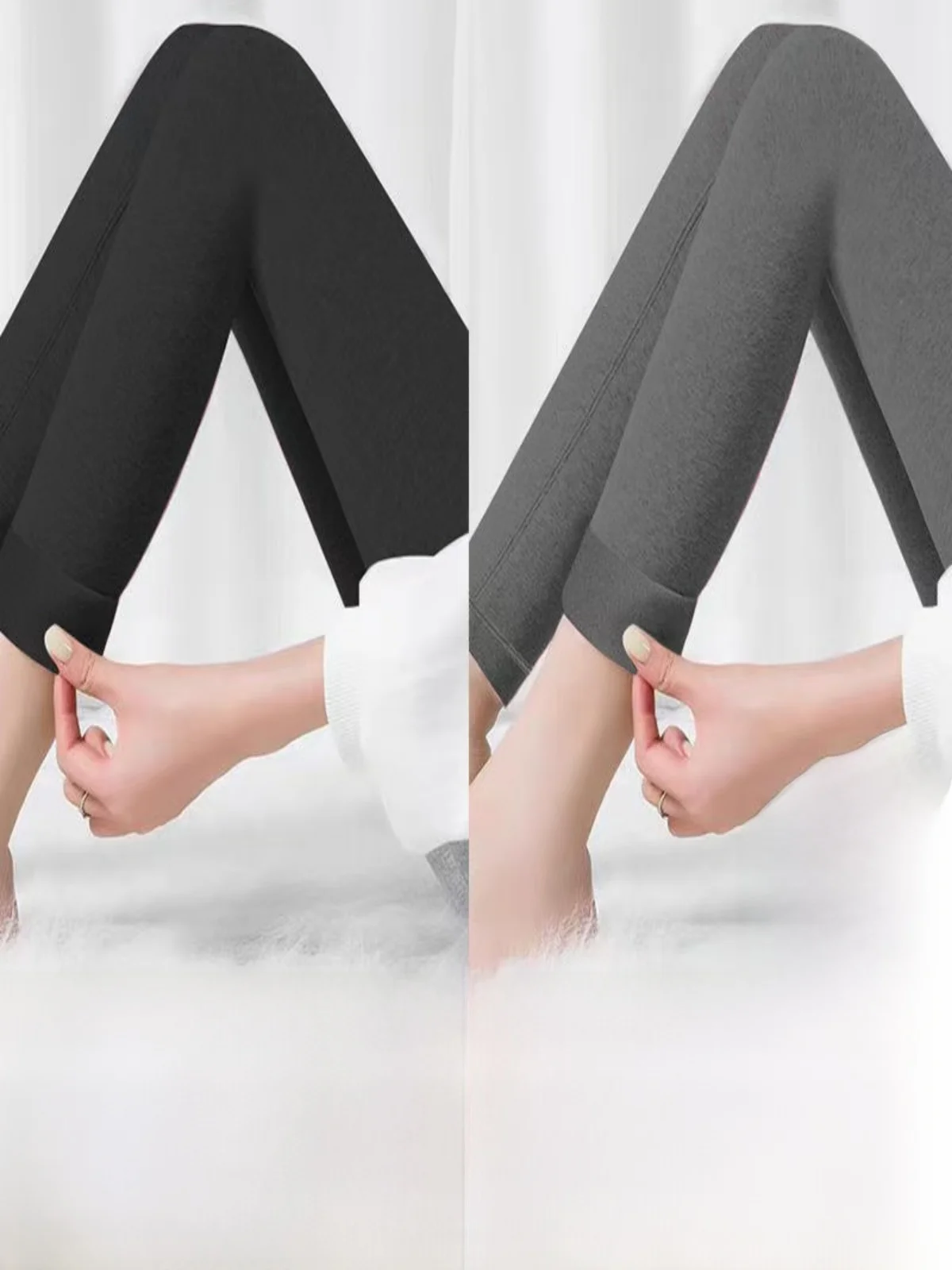 Women's High Waist Fleece Lined Autumn Pants Double Sided Velvet Inner Wear Slim Fit Base Layer Trousers Casual Long Pants
