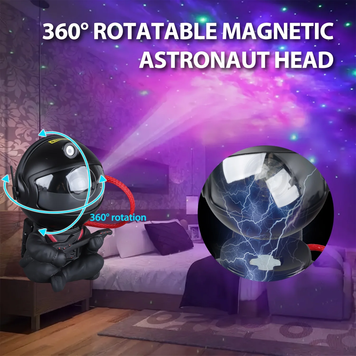 

360° Rotatable Modern Moire Pattern Astronaut Projector Night Light - Space-Themed Tabletop Lamp Adjustable LED Nebula Lighting