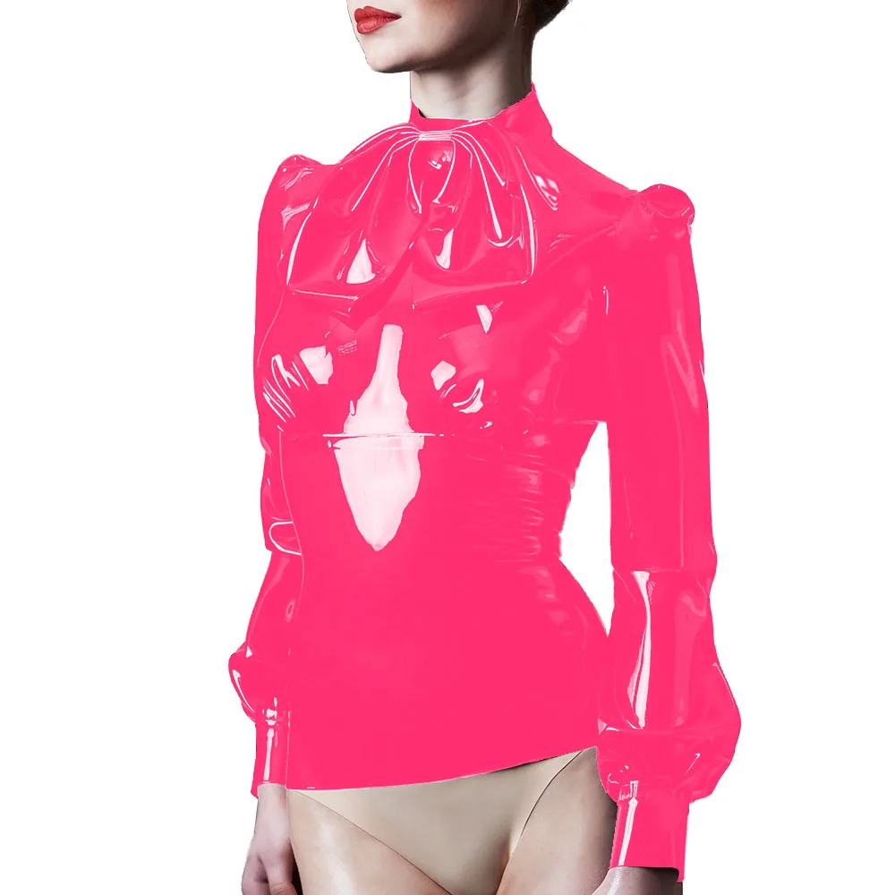 

Женская повседневная элегантная кожаная блузка, большой бант, рубашка с длинными пышными рукавами, офисные женские блузки, летняя модная мода