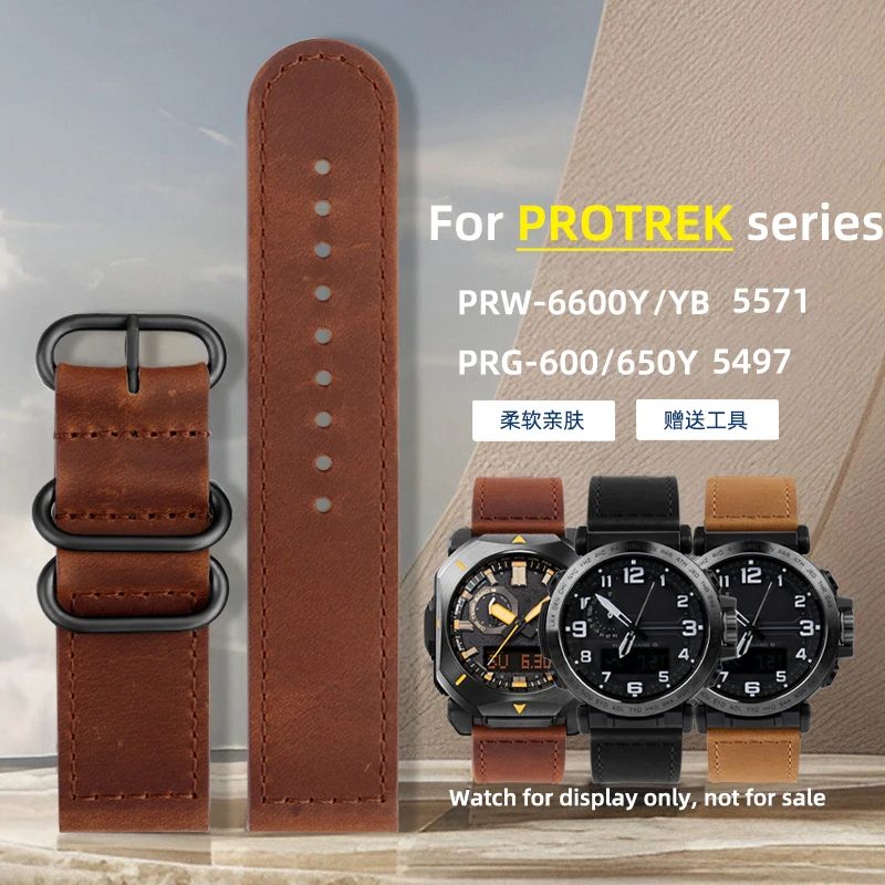 

For Casio 5497 PRG-600 650Y PRG 601 cowhide watch belt PRW-6600Y 24mm men watch shtap bracelet prg650 vintage leather watch band