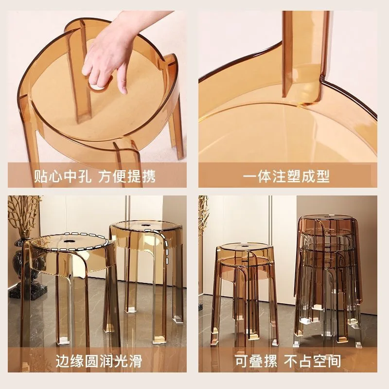 Cost-effective Light Luxury Crystal High-Footed Stool, High-Quality Living Room and Dining Room Spare Transparent Bench
