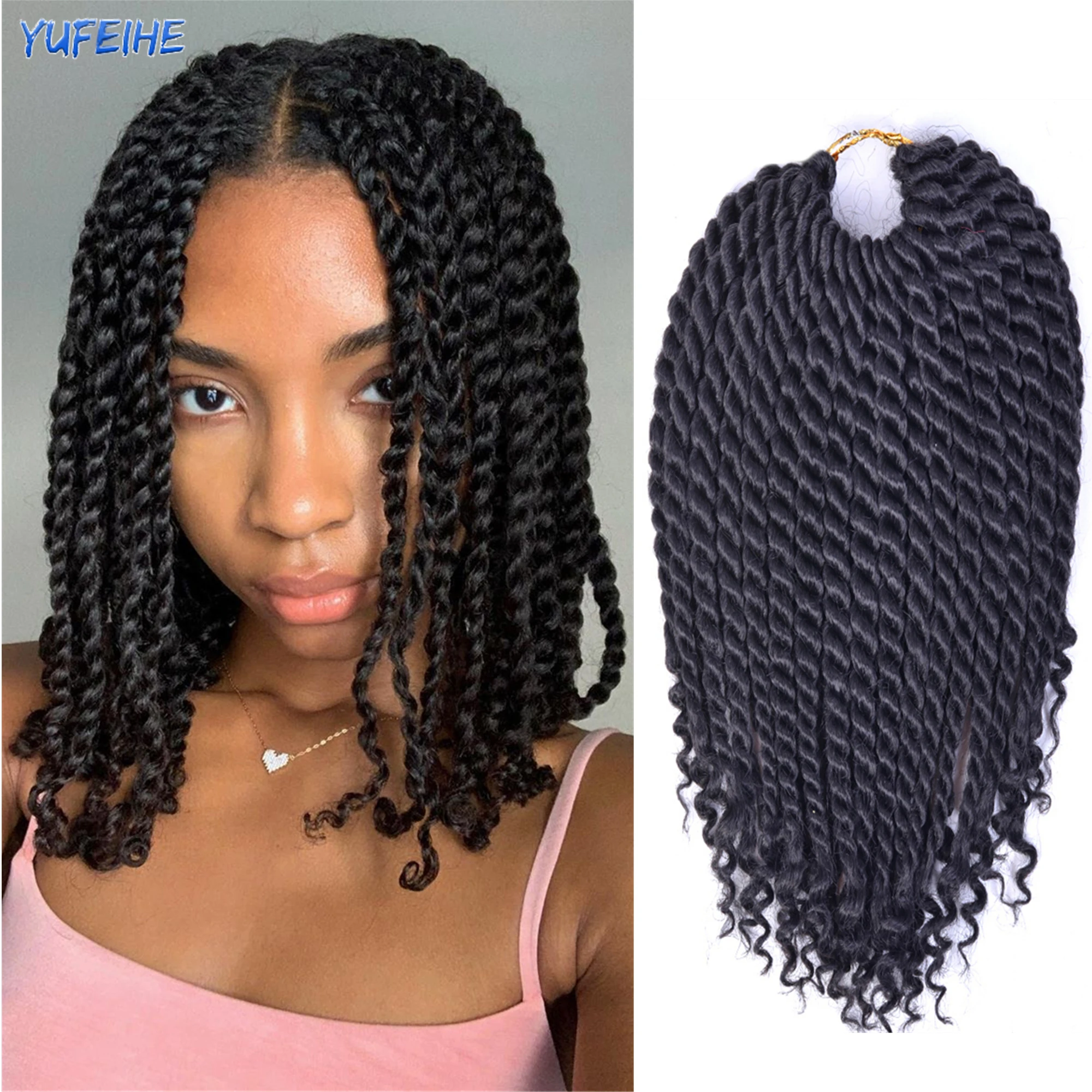 Senegalese Twist Hair Curly Ends Synthetic Hair For Braids 10Inch 16Roots/Pack Heat Resistant Crochet Braids Ombre Brown Bug