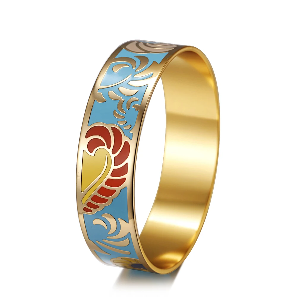 

18mm Wide Flower Personality Design Enamel Bracelets & Bangles for Women Jewelry Bangle Bracelet Female