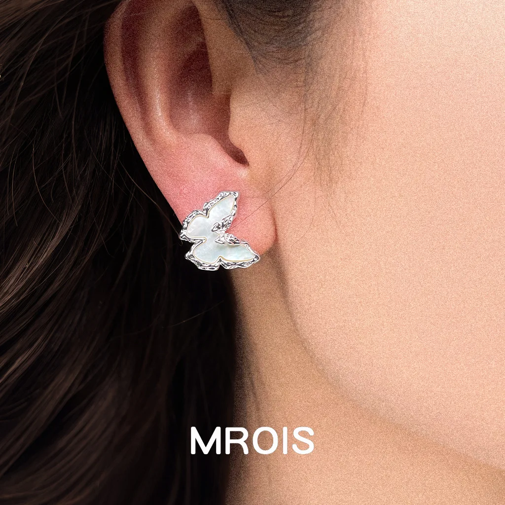 Aurora~ Original thick-plated real gold natural fritillary texture butterfly stud earrings elegant light luxury high-end earring