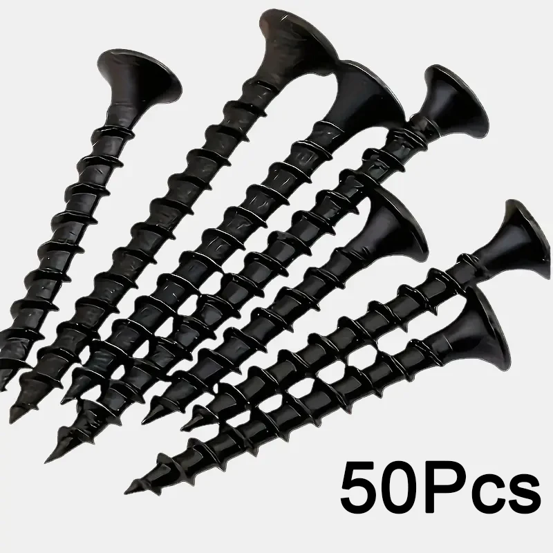 50pcs Black High Strength M3.5 Thick Dry Wall Nails Cross Countersunk Gypsum Board Nails Steel Woodworking Self-tapping Screws