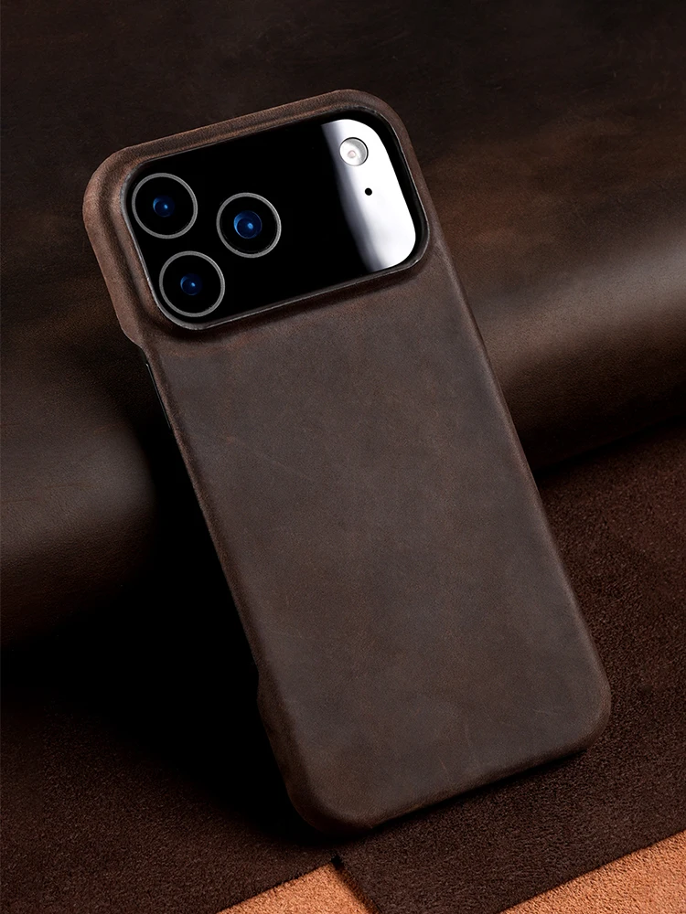 LANGSIDI Handyhülle aus Rindsleder für iPhone 18 16 15 13 14 17 Pro Max Air Luxuriöse Crazy Horse Retro Echte PULL-UP Leder-Rückseite