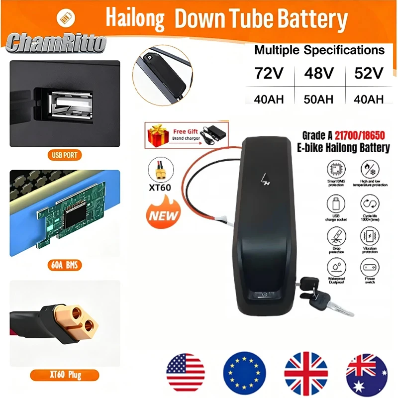 

Electric Bike Hailong batteries 52V20Ah 30ah 35ah 40ah 50ah Batterie Velo Bateria Para Bicicleta Electrica 2000W Lithium Battery