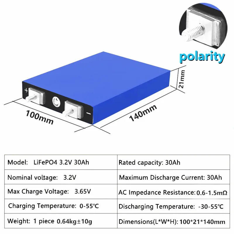 1-4pcs 3.2V 30Ah LiFePO4 Battery Cell Lithium Iron Phosphate Deep Cycles for Diy 12V 24V 36V 48V Solar Energy UPS Power