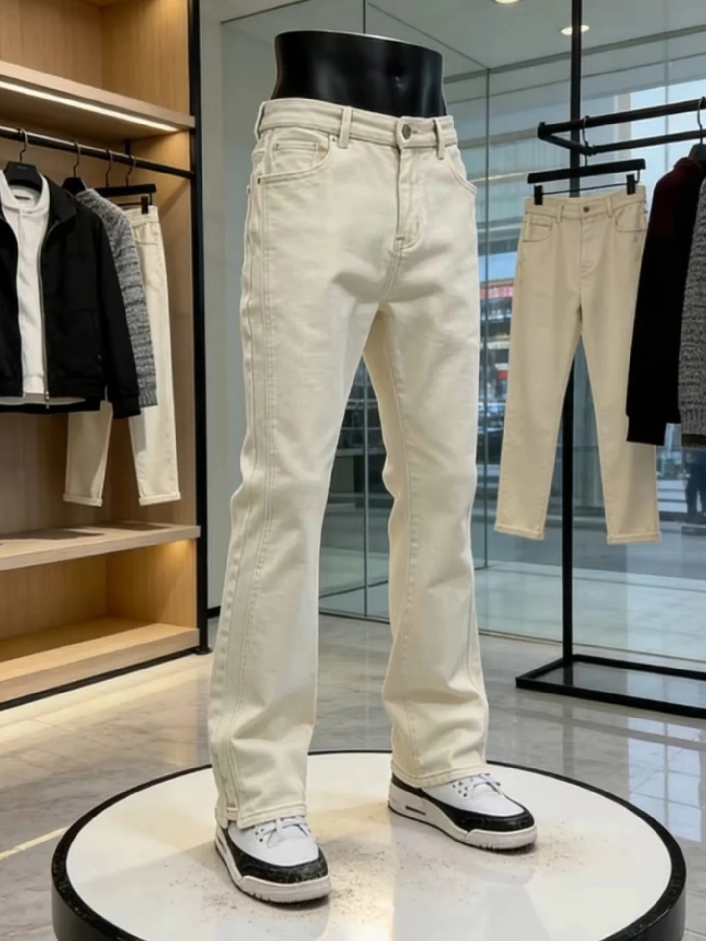 

Мужские джинсы Cleanfit светло-бежевого цвета, облегающие, в американском стиле High Street, для весеннего сезона, удобные, износостойкие, прямого кроя.