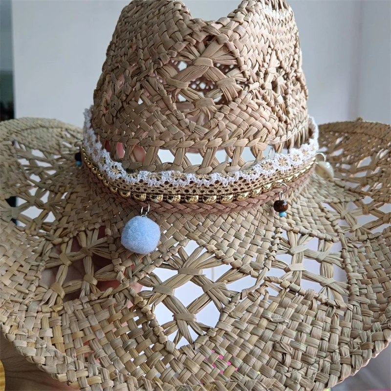 Cowboy hat fashion hollow out western cowboy hand woven hard summer sapphire accessories neutral Cowboy hat sun hat sombrero cow