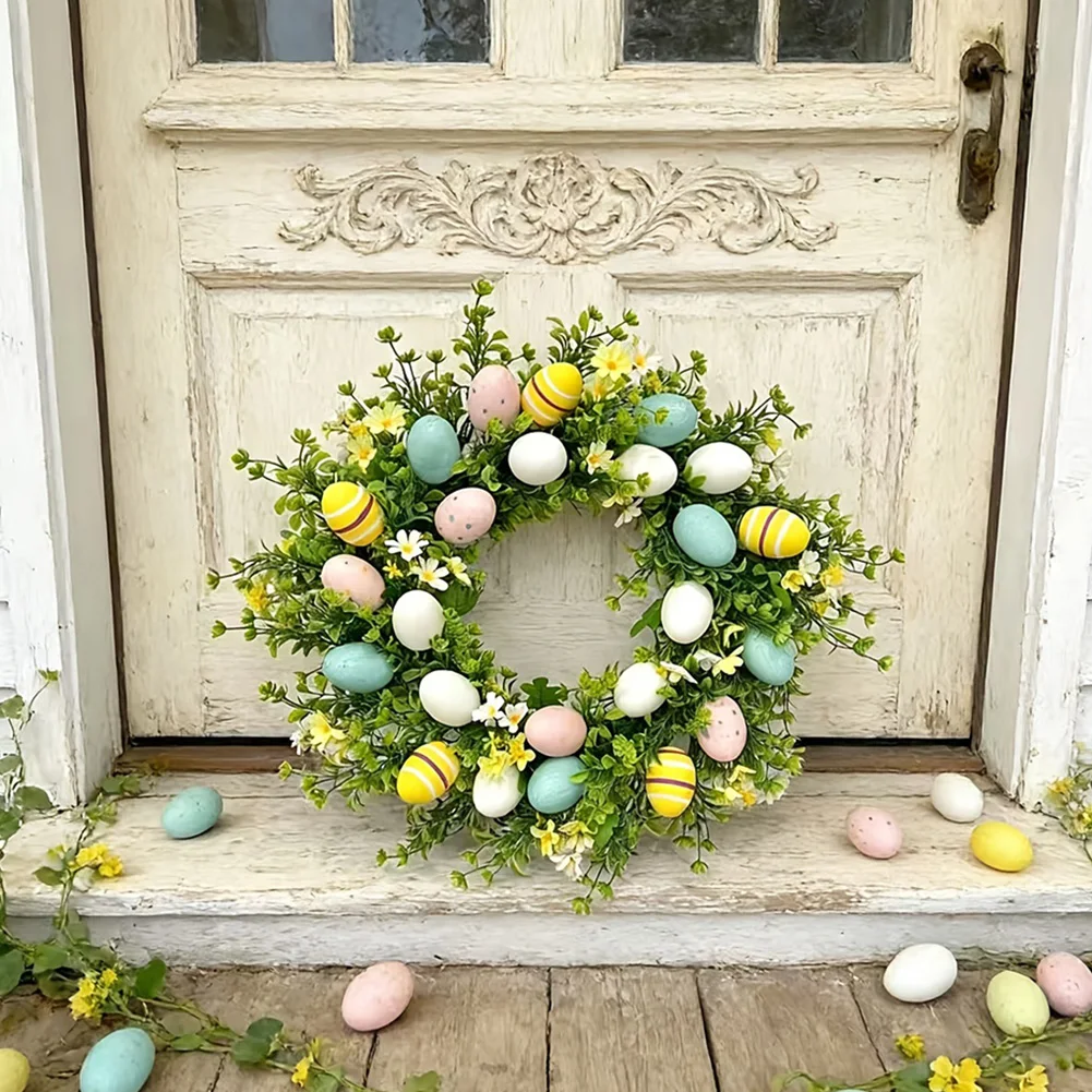 

Искусственный пасхальный венок 50 см с яркими цветами для весеннего декора дверей, пластиковый венок для использования внутри и снаружи помещений