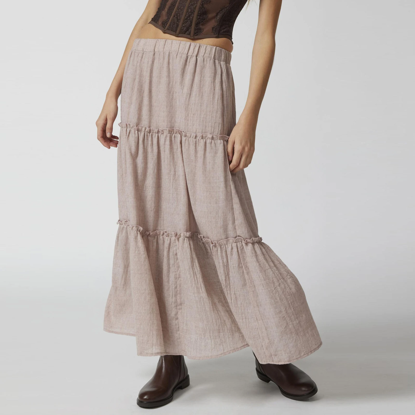

Женская длинная юбка в стиле бохо y2k, плиссированная юбка А-силуэта с цветочным принтом и высокой эластичной талией, длинные пляжные юбки