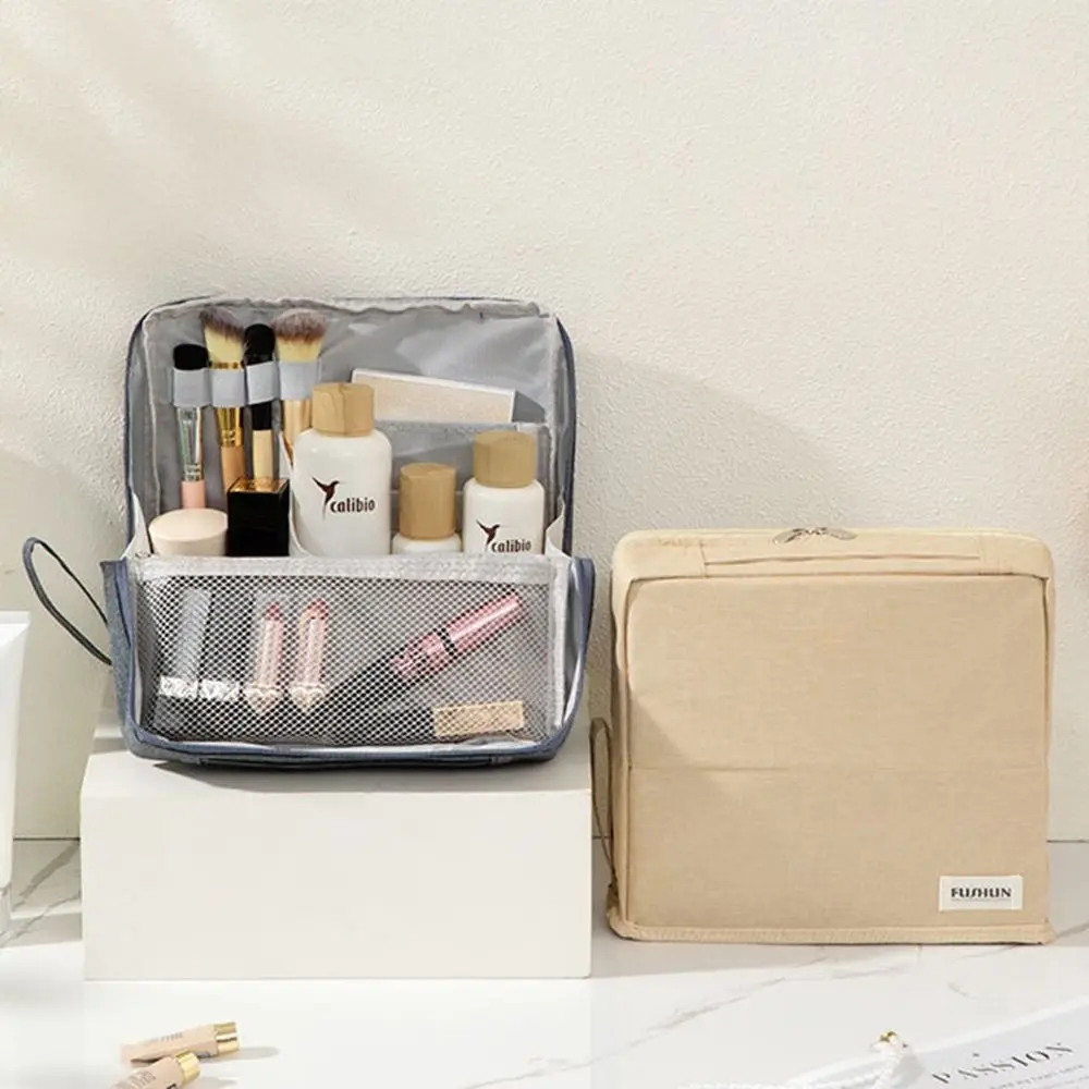 

Large Capacity Vertical Makeup Bag Multi-Compartment Portable Student Stationery Bag Minimalist Waterproof Cosmetic Organizer